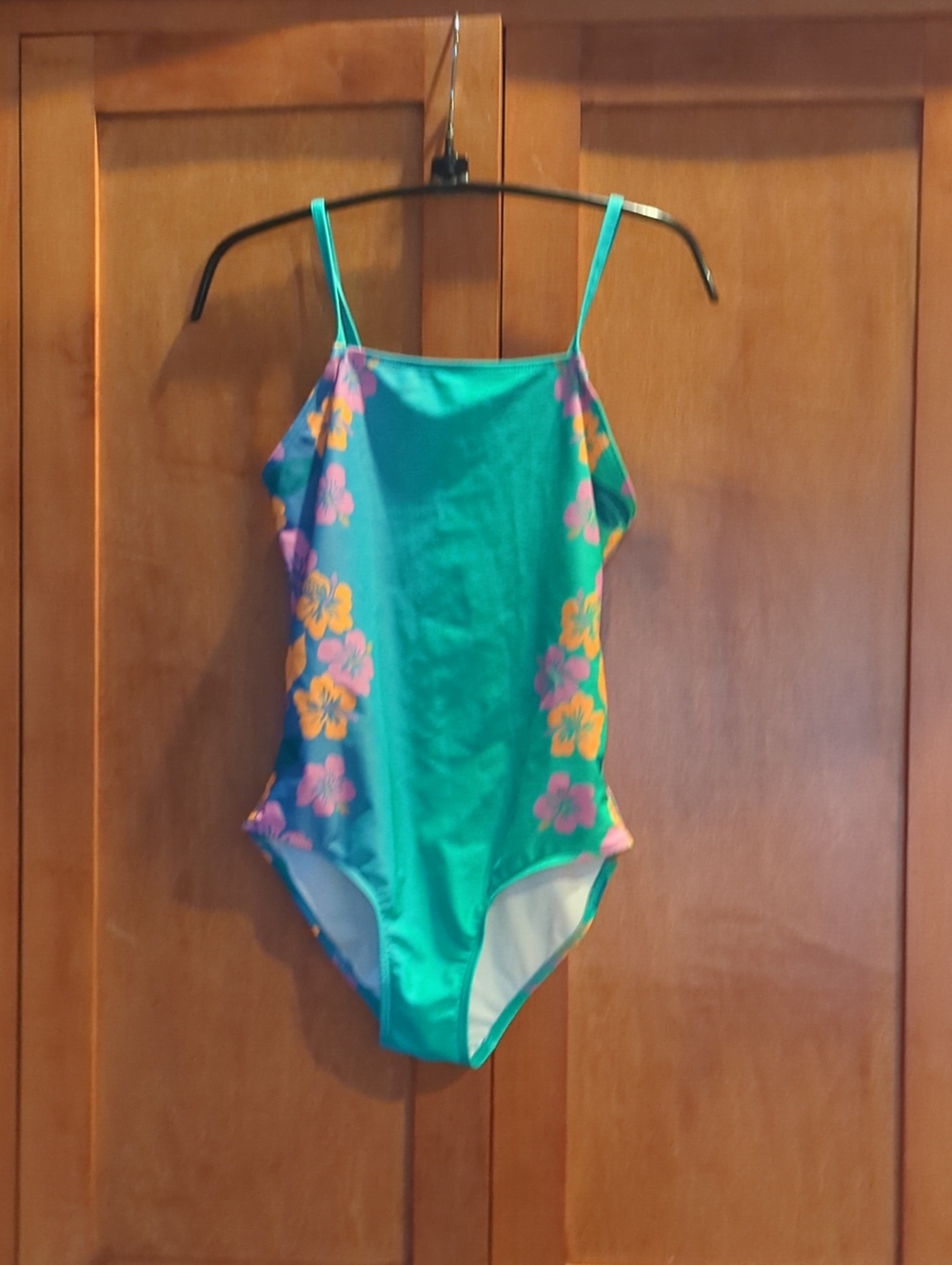 Old Navy Teal One-Piece Swimsuit with Pink and Yellow Floral Sides